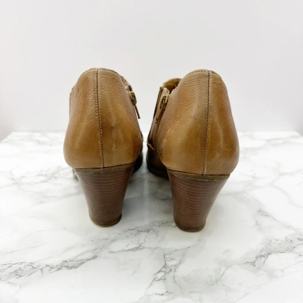 Jack Rogers Kyle Leather Ankle‎ Booties Women 10M Tan Whipstitch Block Heel Zip